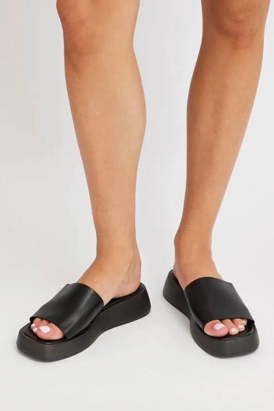 Black Wedge Slide Sandals sold by Ally Fashion