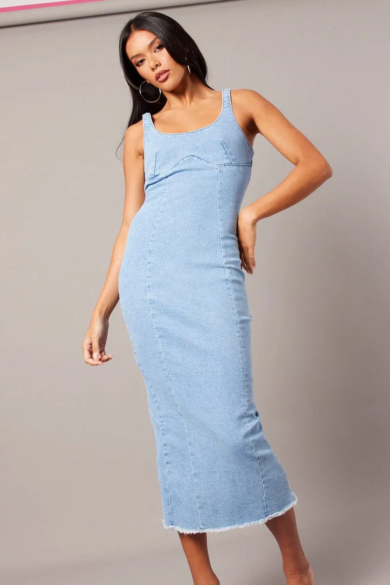 Denim Midi Dress Sleeveless Denim sold by Ally Fashion