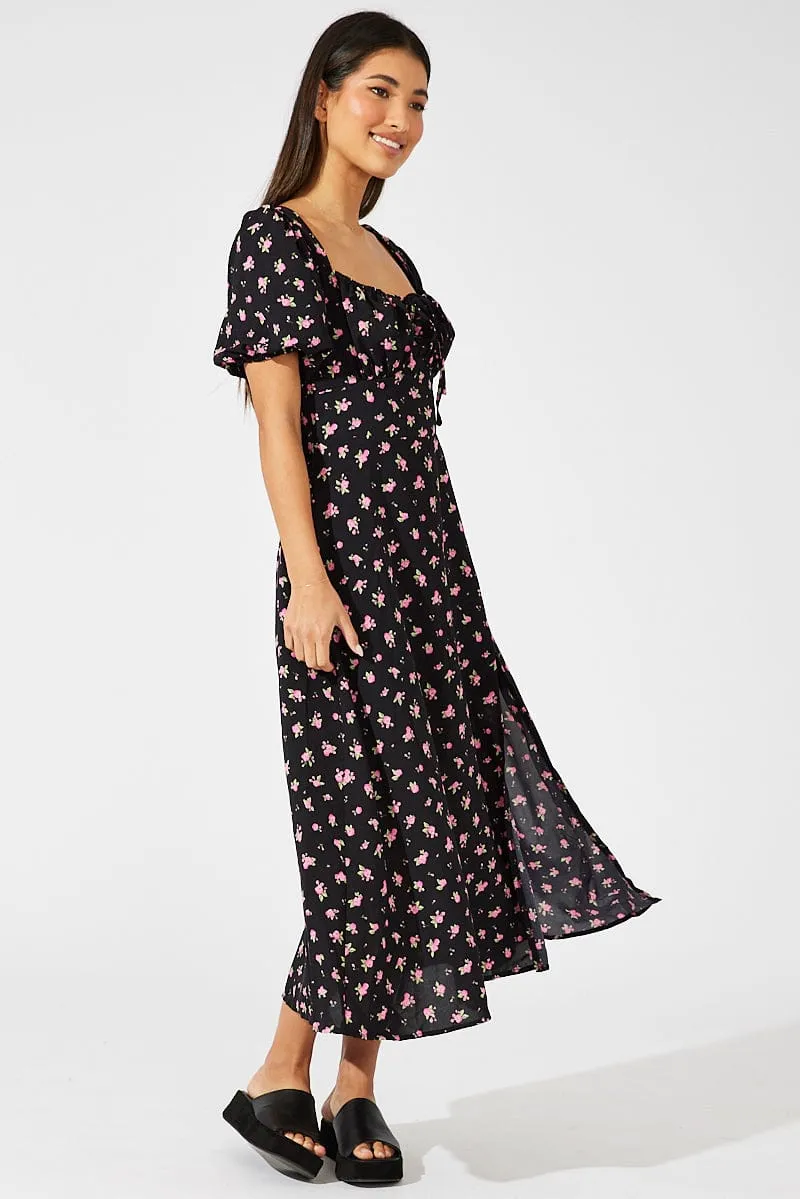 Black Floral Midi Dress Puff Sleeve Midi sold by Ally Fashion product image thumbnail 3