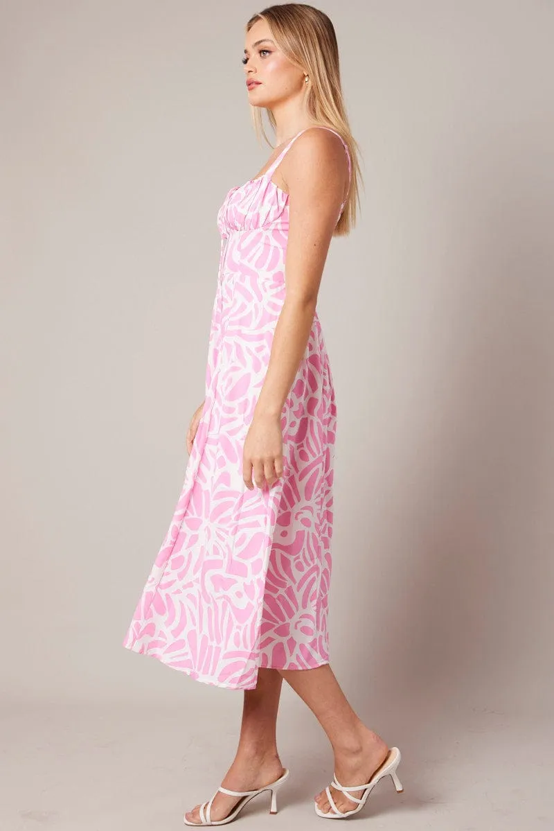 Pink Print Midi Dress Gathered Bust Midi sold by Ally Fashion product image thumbnail 4