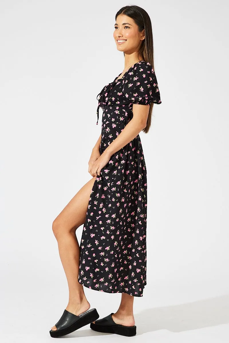 Black Floral Midi Dress Puff Sleeve Midi sold by Ally Fashion product image thumbnail 4