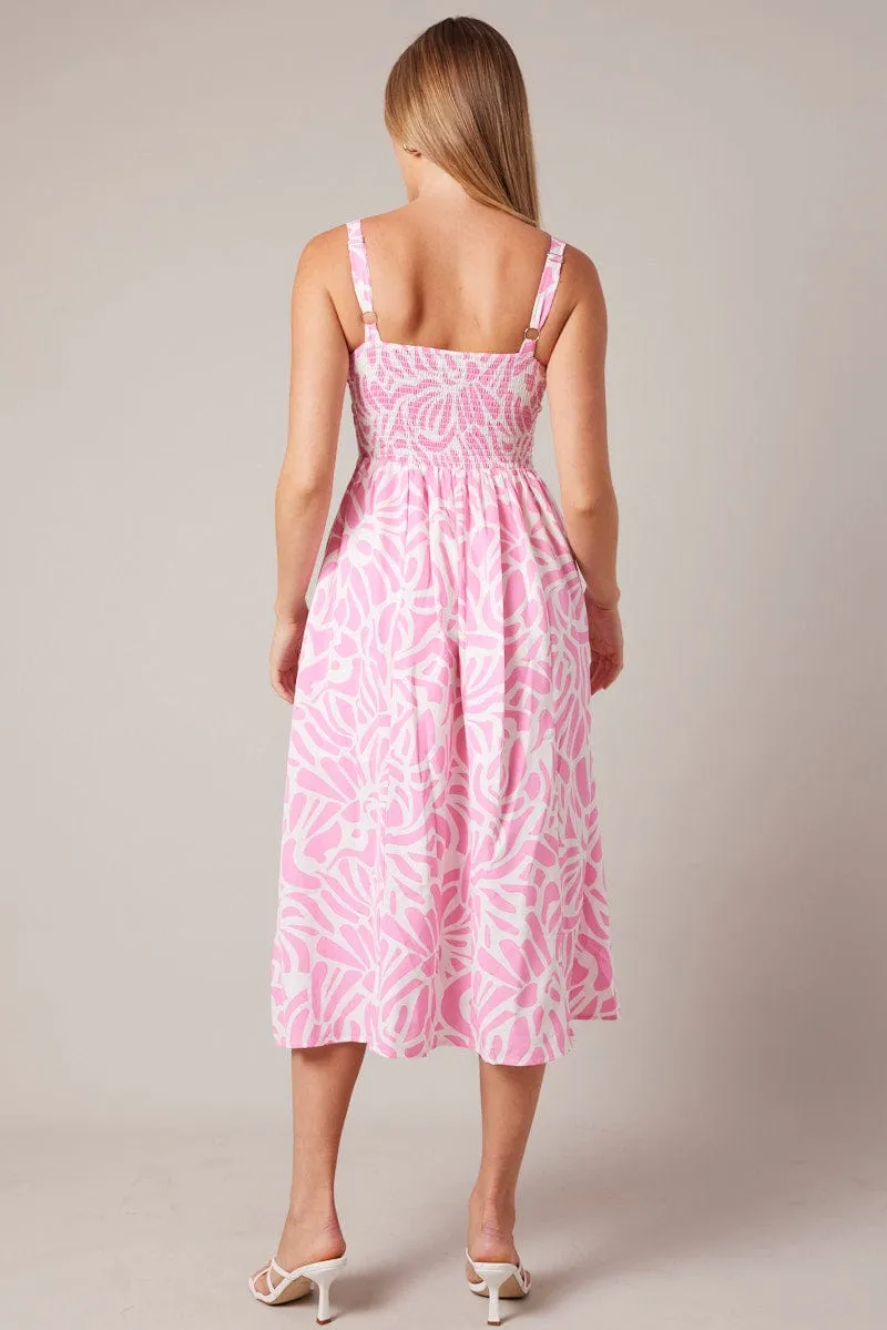 Pink Print Midi Dress Gathered Bust Midi sold by Ally Fashion product image thumbnail 5