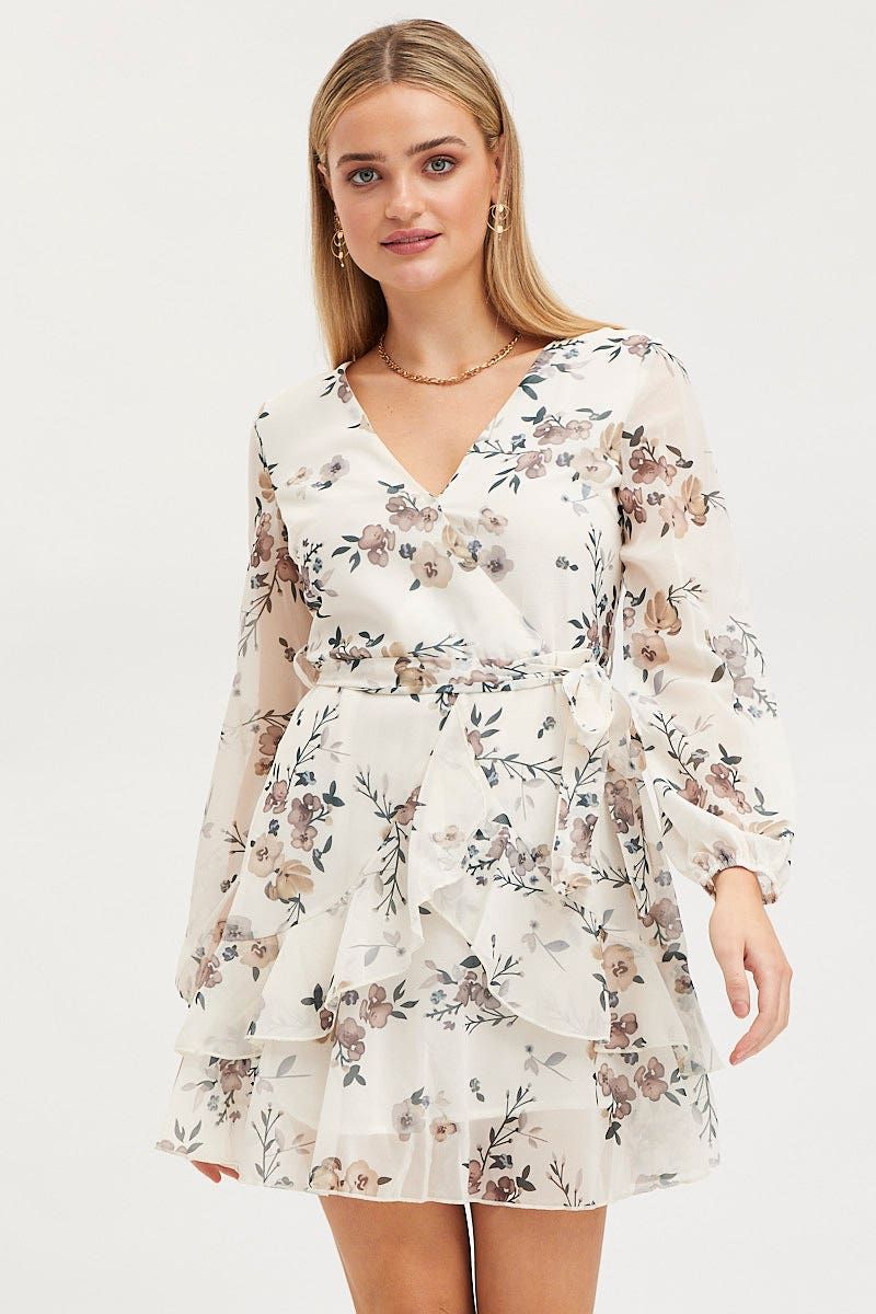 Print Mini Dress Long Sleeve V Neck sold by Ally Fashion product image thumbnail 3