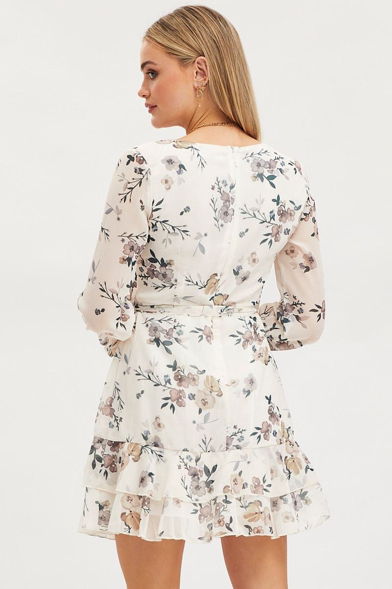 Print Mini Dress Long Sleeve V Neck sold by Ally Fashion product image thumbnail 5