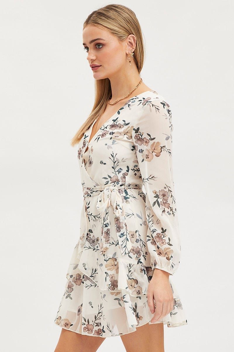 Print Mini Dress Long Sleeve V Neck sold by Ally Fashion product image thumbnail 4