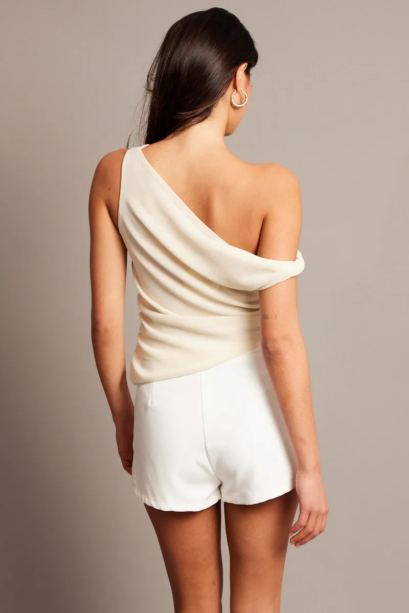 White Asymmetrical Top Cowl Neck Textured sold by Ally Fashion product image thumbnail 5