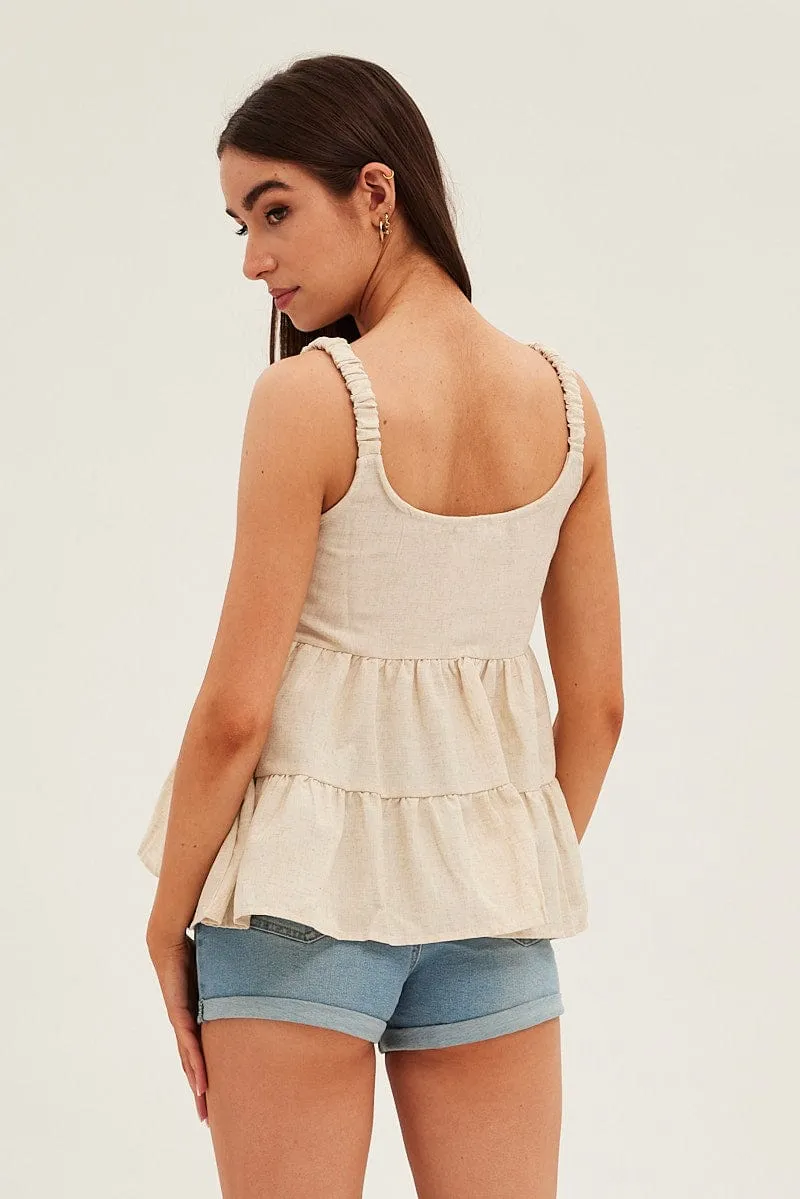 Beige Tiered Top Sleeveless Scoop Neck Linen Blend sold by Ally Fashion product image thumbnail 5