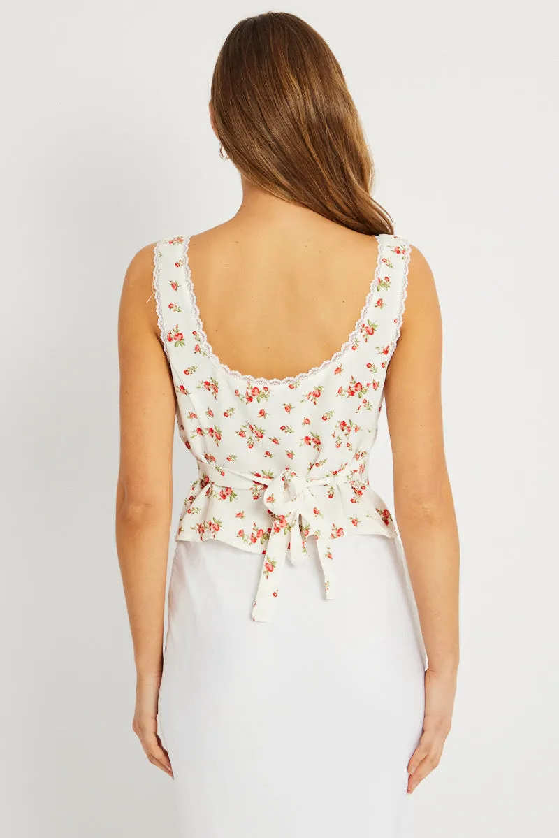 White Ditsy Floral Top Sleeveless Tie Front sold by Ally Fashion product image thumbnail 5