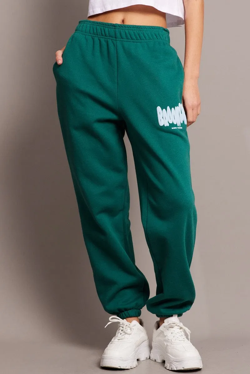 Green Track Pants High Rise sold by Ally Fashion product image thumbnail 3
