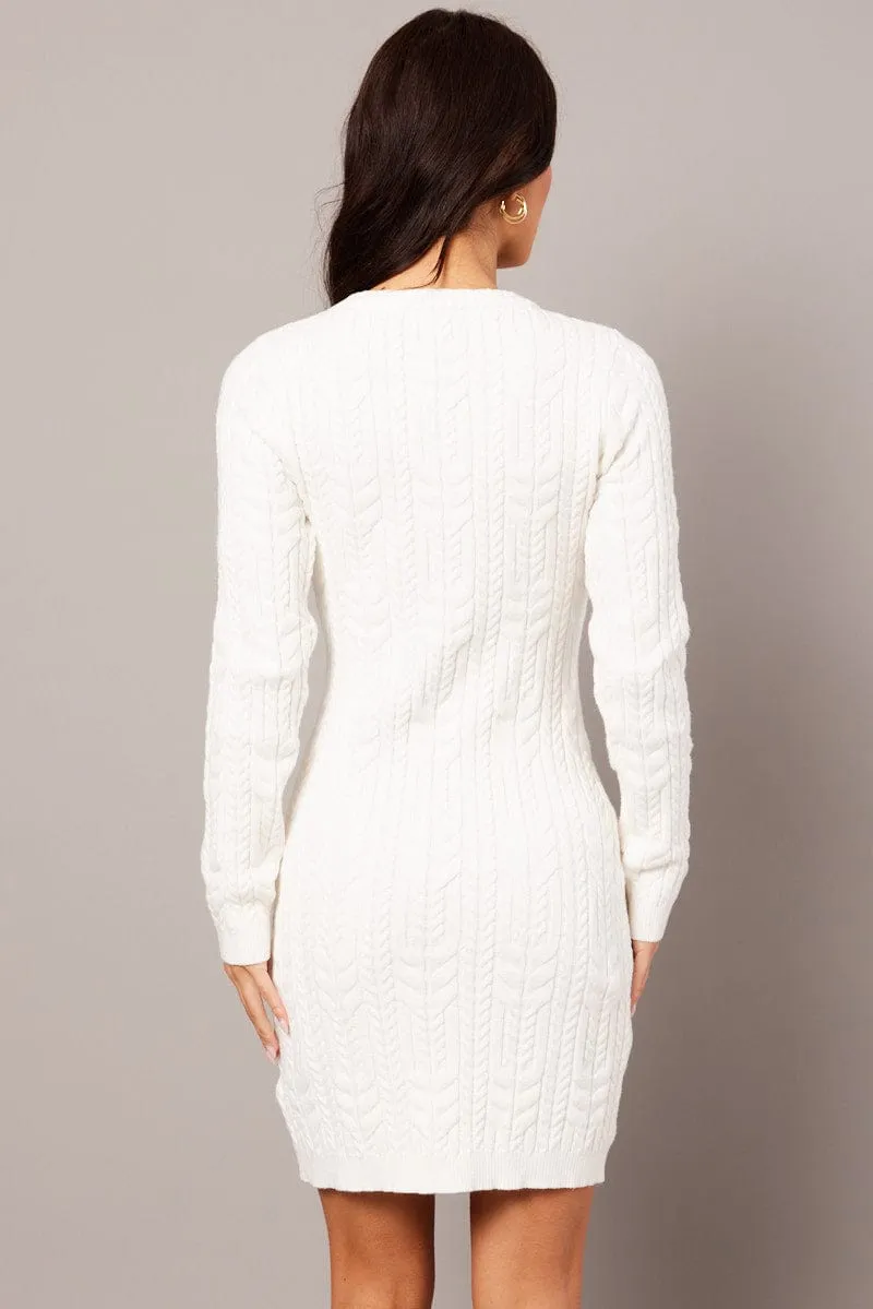 White Knit Dress Long Sleeve Cable Mini sold by Ally Fashion product image thumbnail 5