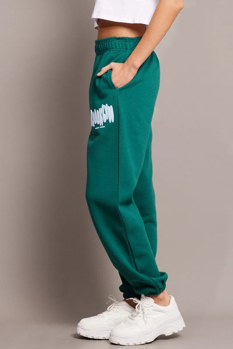Green Track Pants High Rise sold by Ally Fashion product image thumbnail 4