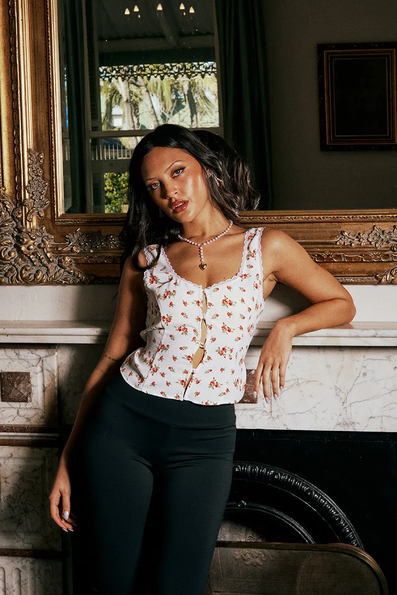 White Ditsy Floral Top Sleeveless Tie Front sold by Ally Fashion