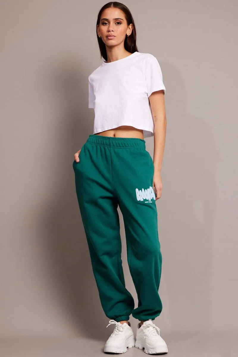 Green Track Pants High Rise sold by Ally Fashion product image thumbnail 2