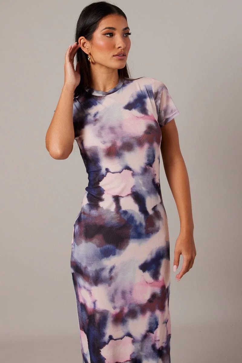 Green Abstract Bodycon Dress Short Sleeve Maxi Mesh sold by Ally Fashion