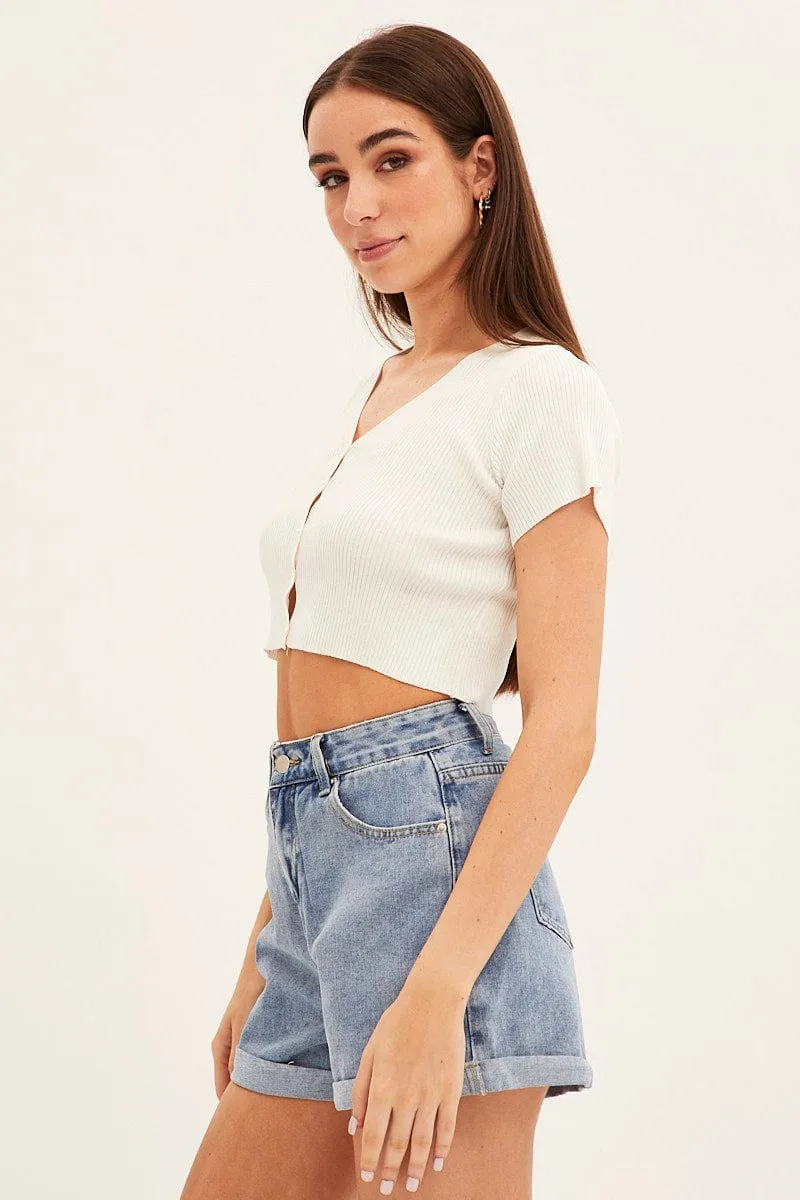 Blue High Rise Denim Shorts Mom Fit sold by Ally Fashion product image thumbnail 4