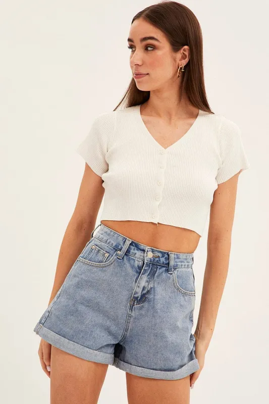 Blue High Rise Denim Shorts Mom Fit sold by Ally Fashion