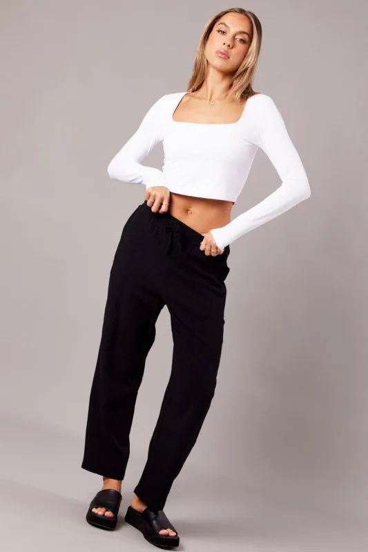 Black Tapered Pants Elasticated Waist Cropped sold by Ally Fashion