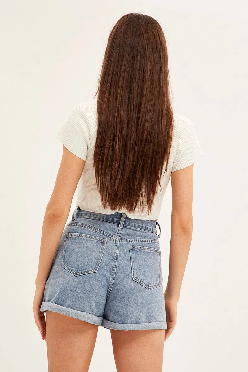 Blue High Rise Denim Shorts Mom Fit sold by Ally Fashion product image thumbnail 5