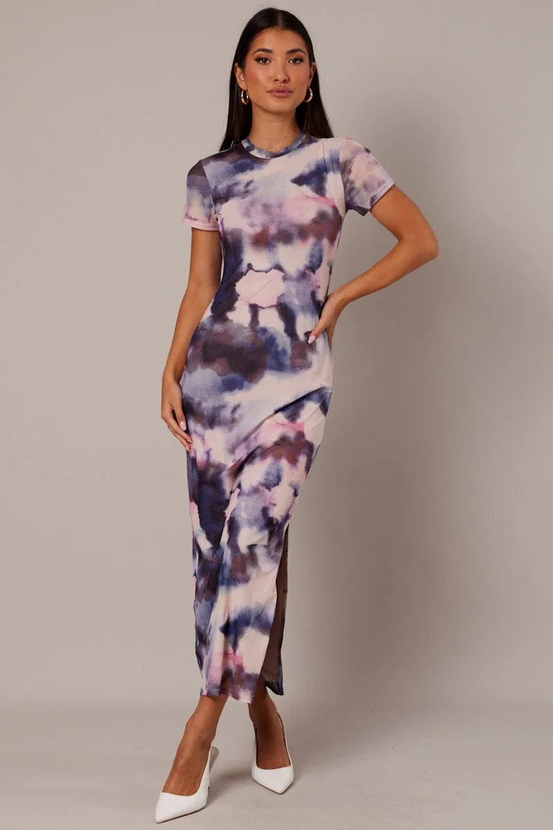 Green Abstract Bodycon Dress Short Sleeve Maxi Mesh sold by Ally Fashion product image thumbnail 3