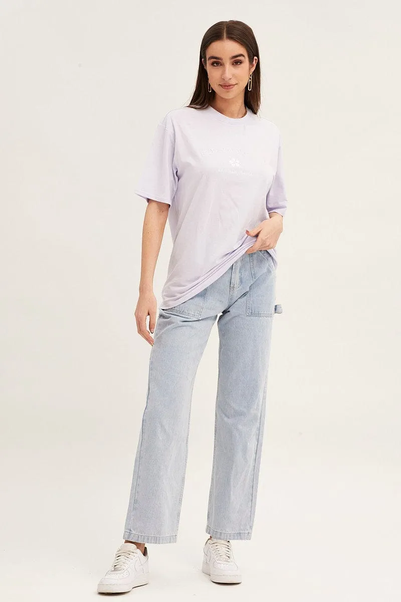 Purple Embroidered Crew Neck Oversized Tee sold by Ally Fashion product image thumbnail 2
