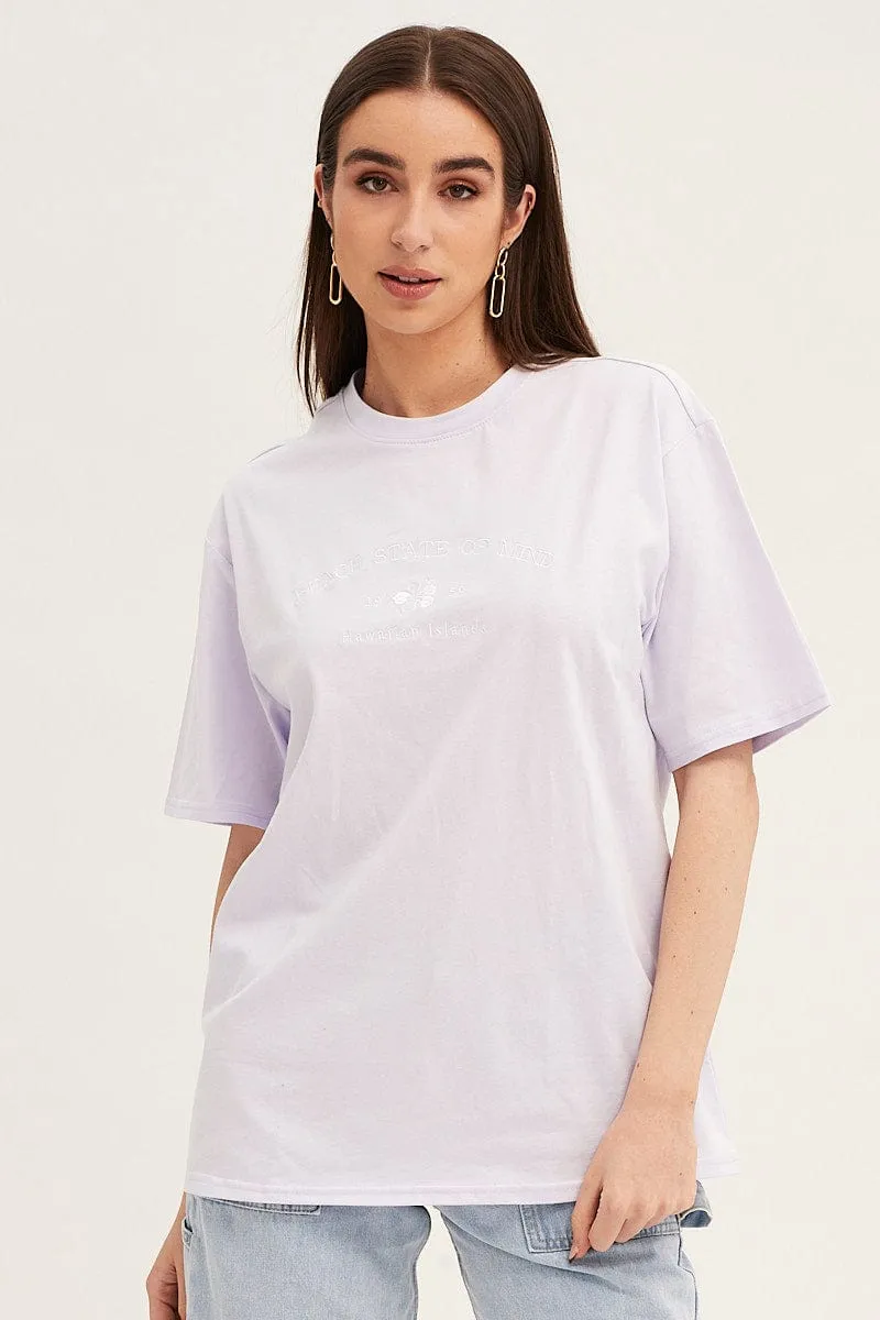 Purple Embroidered Crew Neck Oversized Tee sold by Ally Fashion product image thumbnail 3