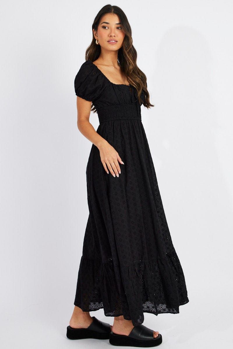Black Maxi Dress Puff Sleeve Eyelet sold by Ally Fashion product image thumbnail 4
