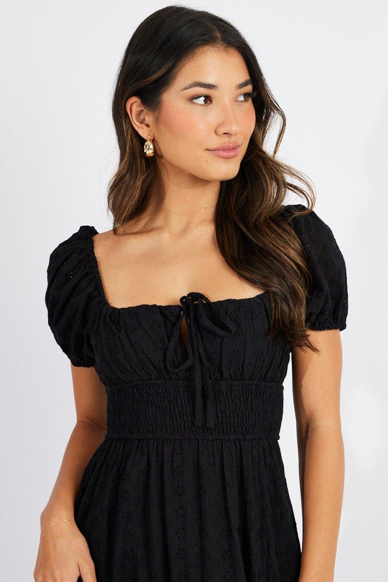 Black Maxi Dress Puff Sleeve Eyelet sold by Ally Fashion