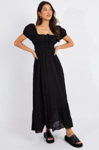 Black Maxi Dress Puff Sleeve Eyelet sold by Ally Fashion
