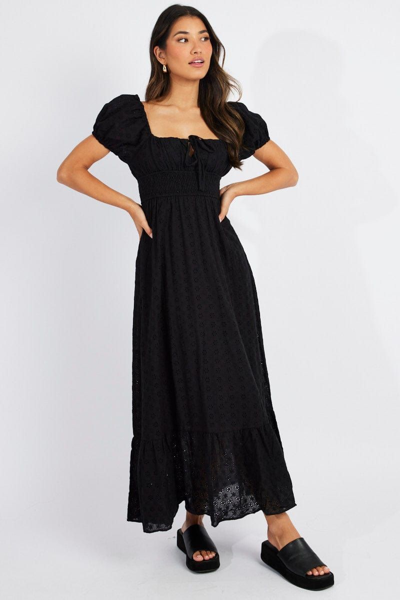 Black Maxi Dress Puff Sleeve Eyelet sold by Ally Fashion product image thumbnail 2