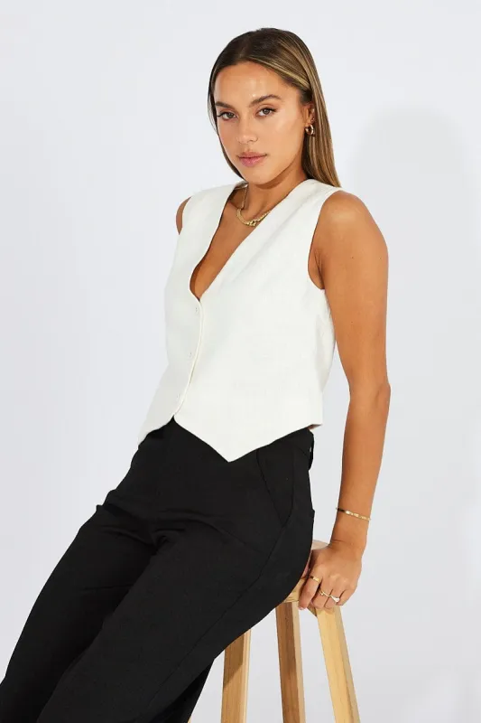 White Linen Waistcoat sold by Ally Fashion