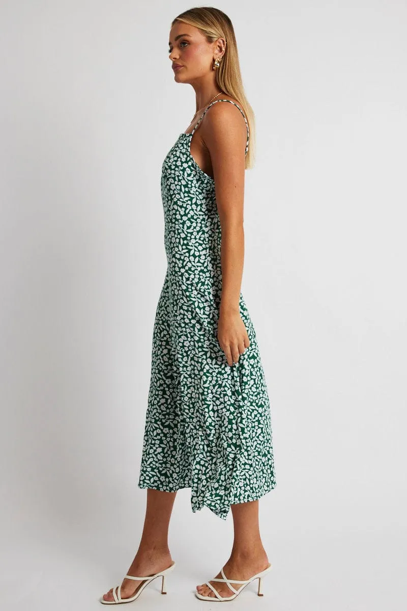 Green Floral Midi Dress Sleeveless sold by Ally Fashion product image thumbnail 4