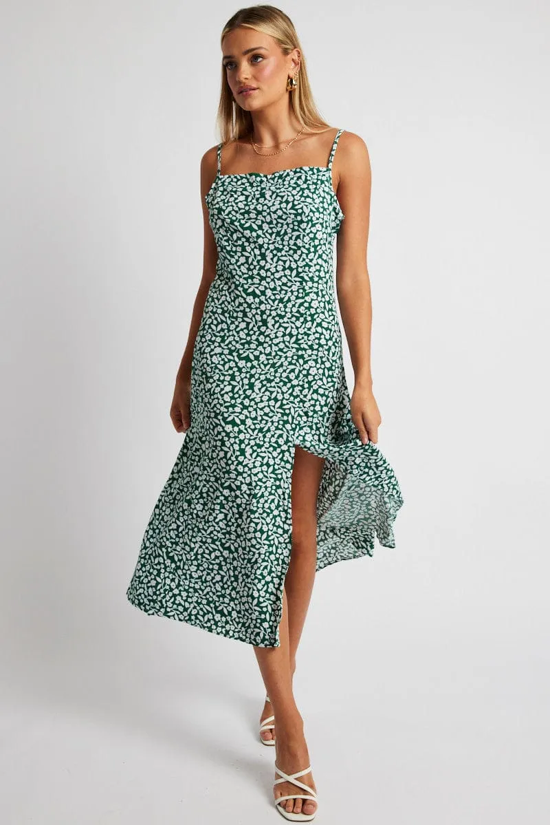 Green Floral Midi Dress Sleeveless sold by Ally Fashion product image thumbnail 2