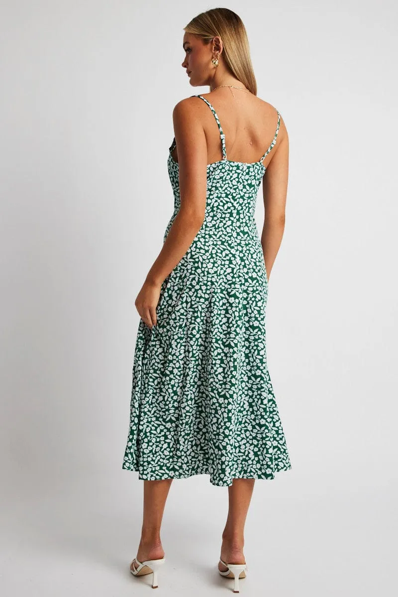 Green Floral Midi Dress Sleeveless sold by Ally Fashion product image thumbnail 5