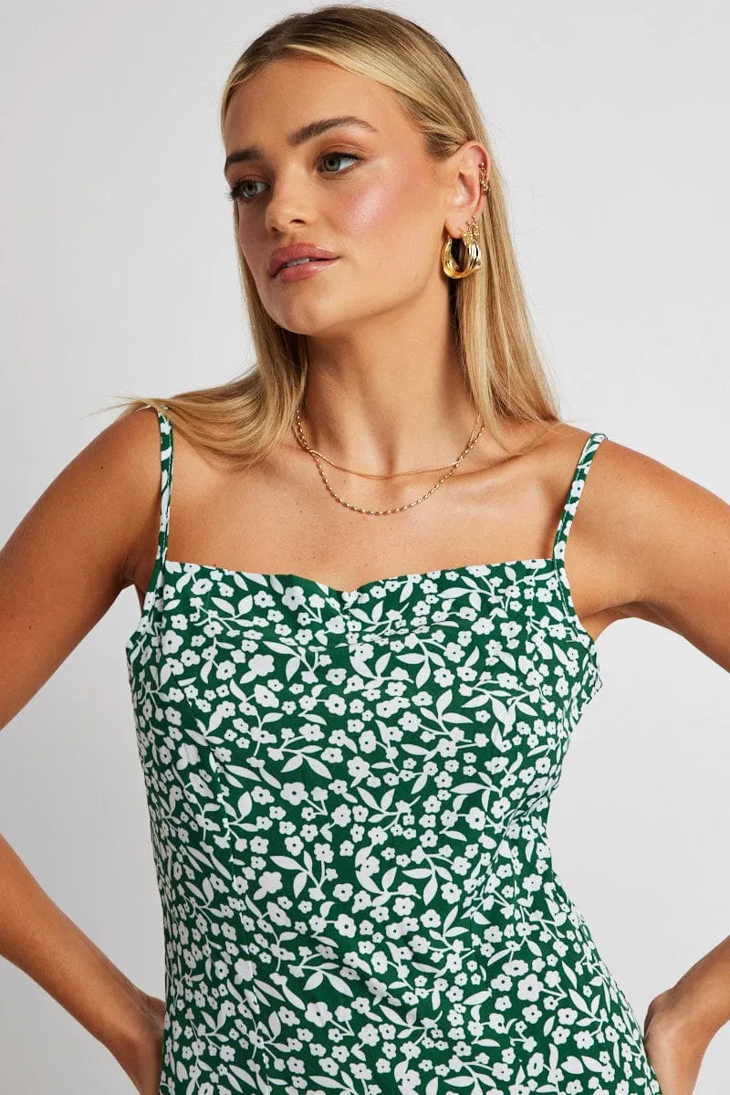 Green Floral Midi Dress Sleeveless sold by Ally Fashion product image thumbnail 3