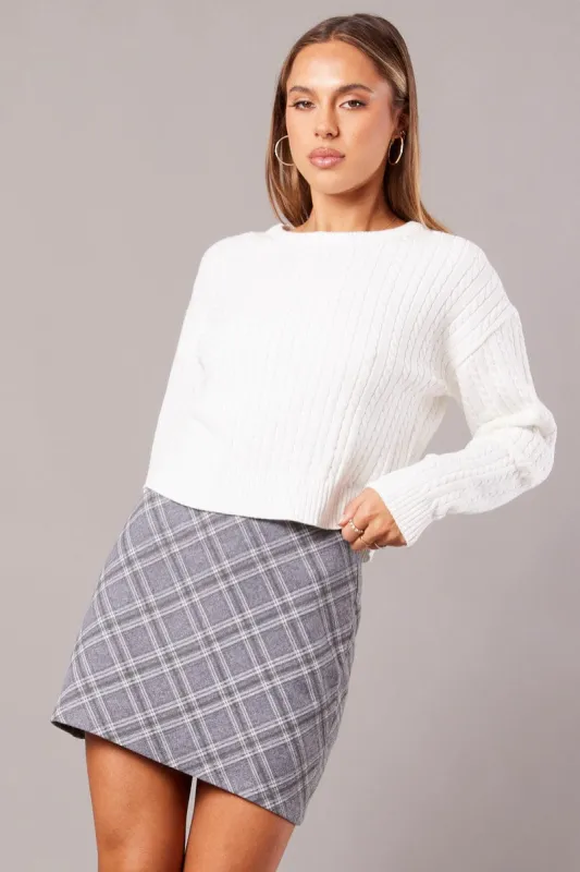 Grey Check Mini Skirt High Rise sold by Ally Fashion