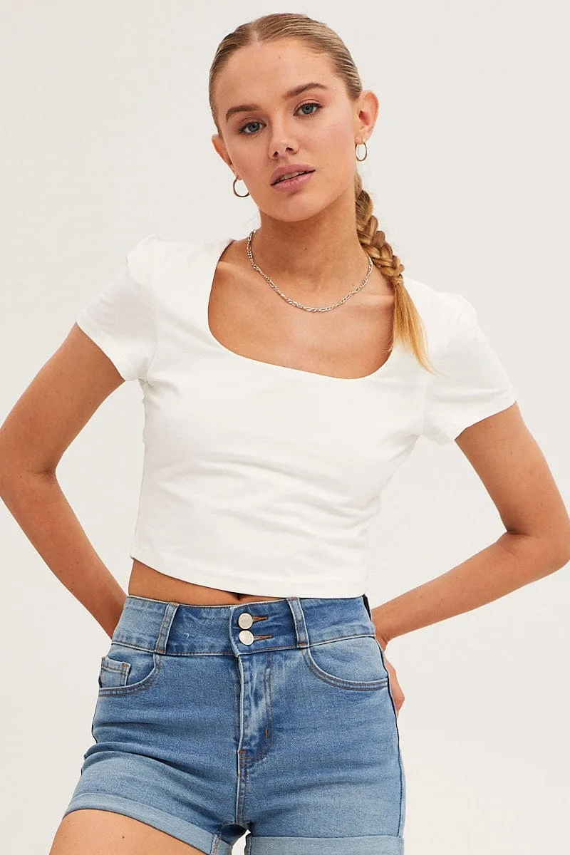 White T Shirt Short Sleeve Crop Cotton sold by Ally Fashion product image thumbnail 3
