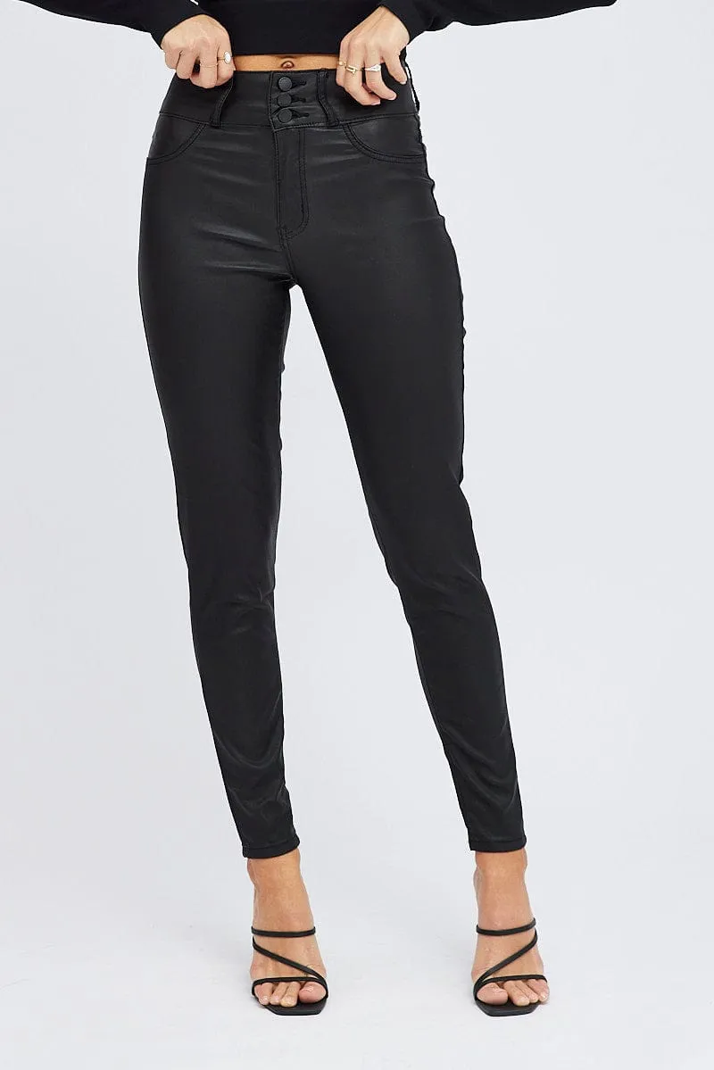 Black Skinny Jean High Rise Wet Look sold by Ally Fashion product image thumbnail 2