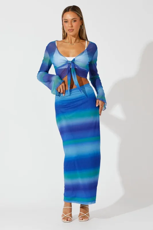 Multi Abstract Maxi Skirt High Rise Mesh sold by Ally Fashion