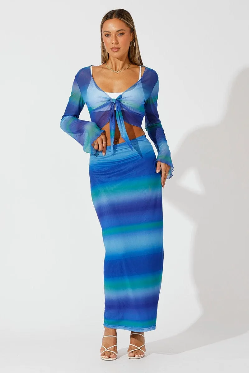 Multi Abstract Maxi Skirt High Rise Mesh sold by Ally Fashion