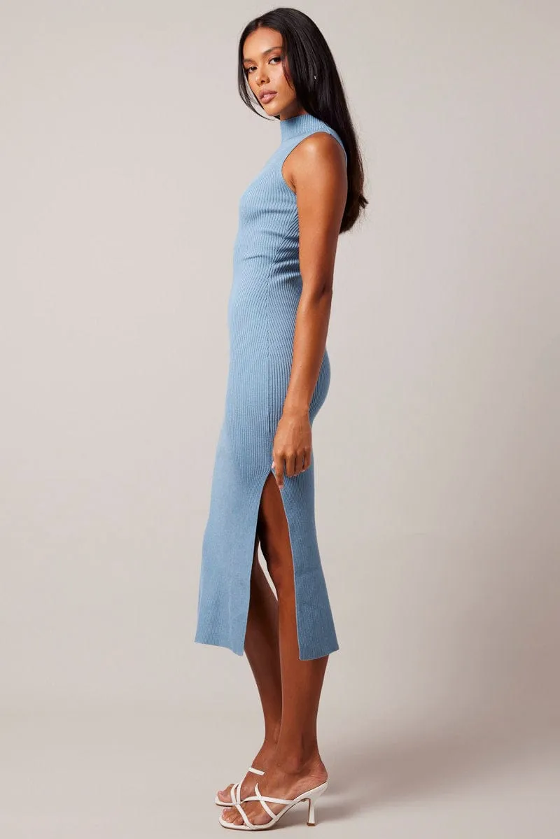 Blue Knit Dress High Neck Midi sold by Ally Fashion product image thumbnail 3