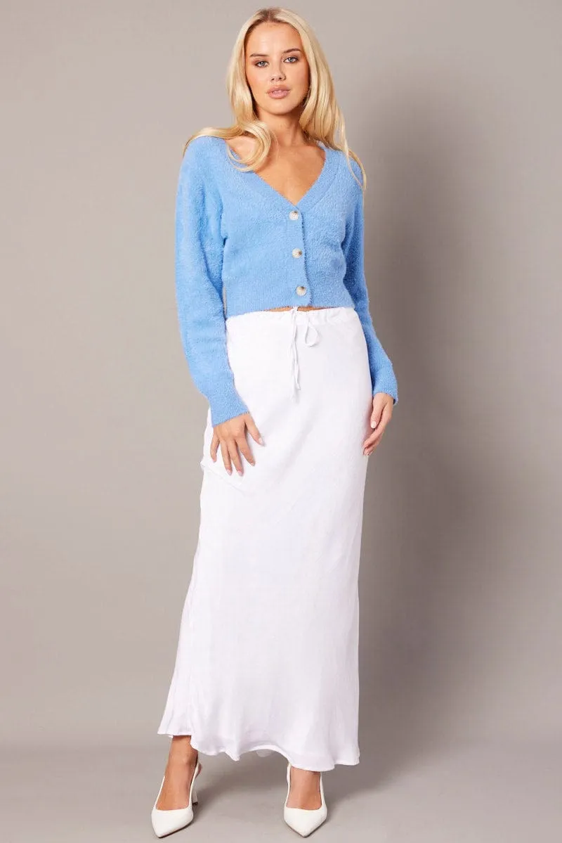 Blue Fluffy Knit Cardigan Long Sleeve V Neck sold by Ally Fashion product image thumbnail 2