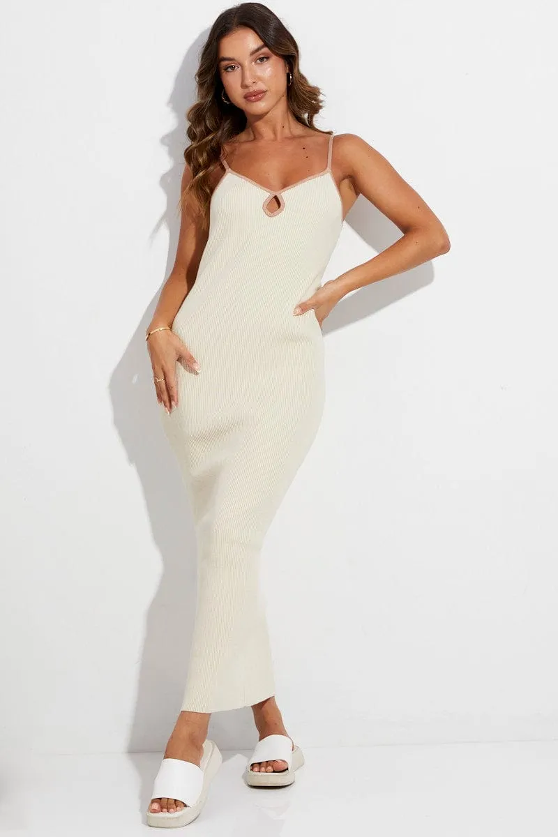 Beige Knit Dress Midi Contrast Bind sold by Ally Fashion product image thumbnail 3