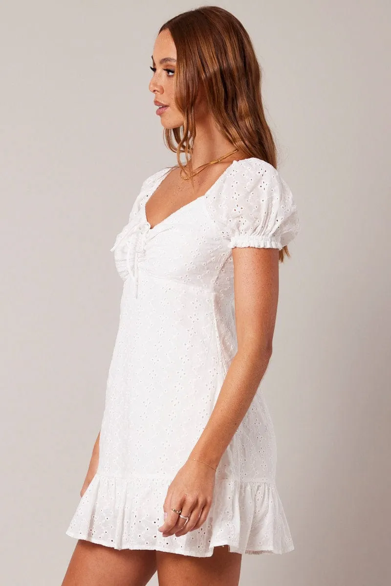 White Fit And Flare Dress Puff Sleeve Mini sold by Ally Fashion product image thumbnail 4