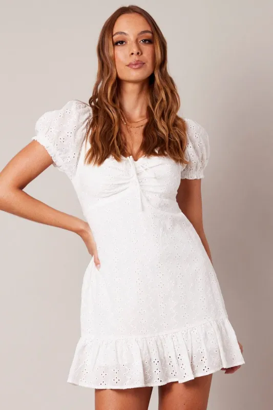 White Fit And Flare Dress Puff Sleeve Mini sold by Ally Fashion
