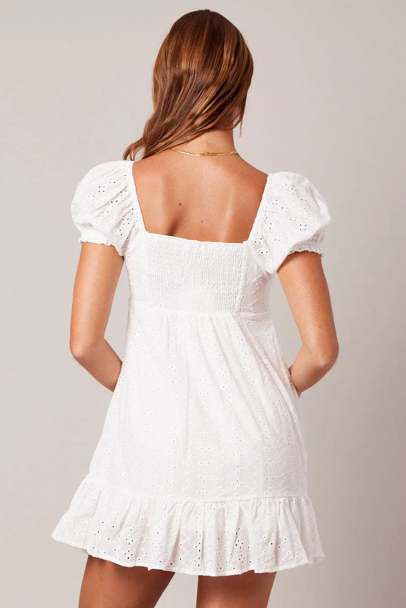 White Fit And Flare Dress Puff Sleeve Mini sold by Ally Fashion product image thumbnail 5