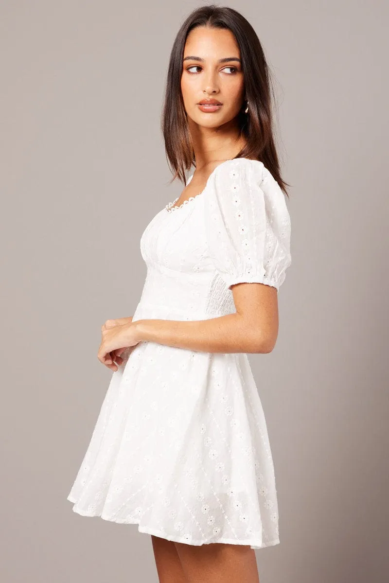 White Fit And Flare Dress Puff Sleeve Eyelet sold by Ally Fashion product image thumbnail 4