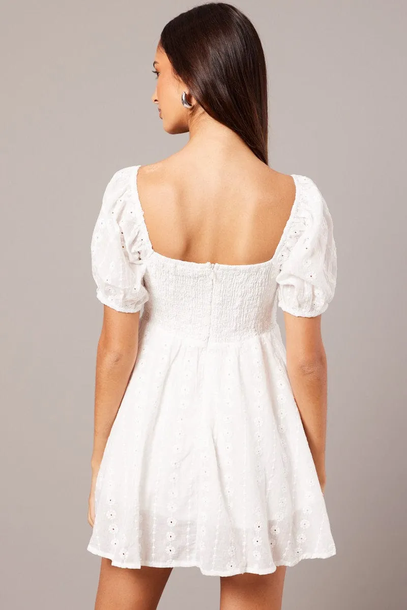 White Fit And Flare Dress Puff Sleeve Eyelet sold by Ally Fashion product image thumbnail 5