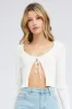 White Tie Up Cardigan Long Sleeve Scoop Neck sold by Ally Fashion