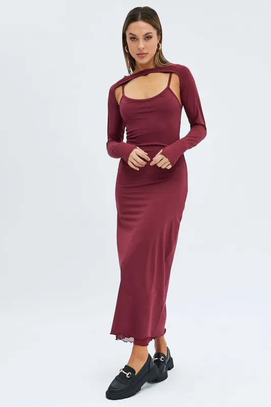 Red Shrug & Dress Set Long Sleeve Maxi Bodycon Jersey sold by Ally Fashion