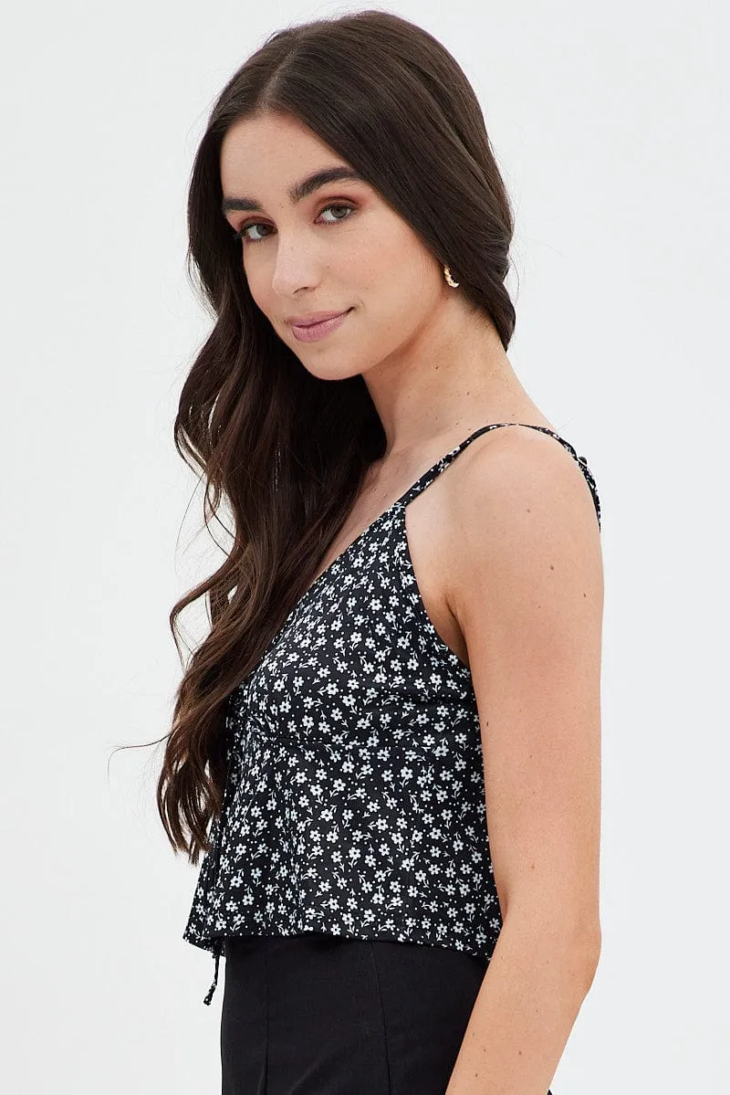 Black Print Tie Front Top sold by Ally Fashion product image thumbnail 4